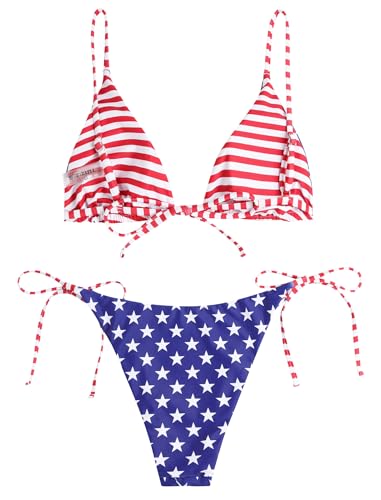 Image of ZAFUL Women's Triangle Bikini Floral String Bikini Set Two Piece Swimsuit Bathing Suits