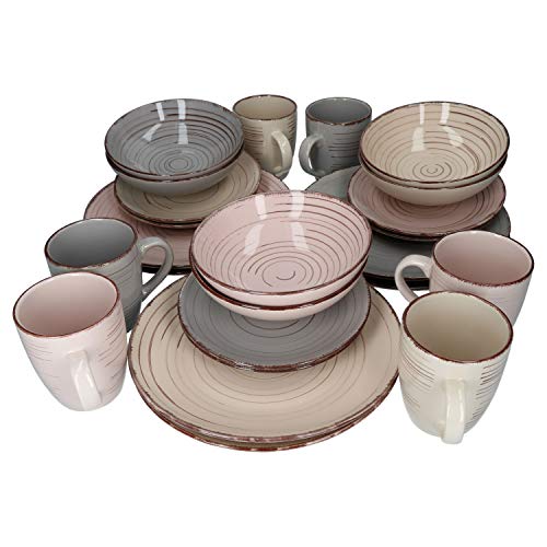 Van Well 24tlg. Kombiservice Royal für 6 Personen I Kaffeebecher + Müslischale + Kuchenteller + Speiseteller flach I trendiges Steingut