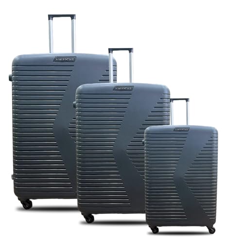 Image of VIP Hard Trolley Bags Set Polycarbonate Sera (Set Of 3 Pieces) Small Medium And Large 4 Spinner Wheels Unisex Hardsided Luggage (K Dark Grey), 54 Cm
