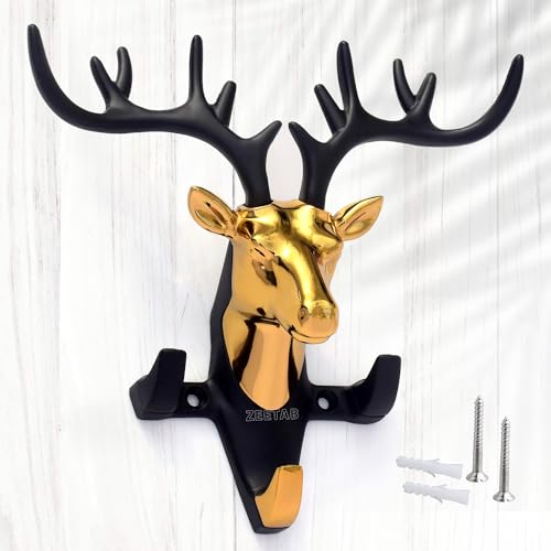 Deer Key Holder, Wall Mount Cloth Hanger & Metal Key Stand with 3...