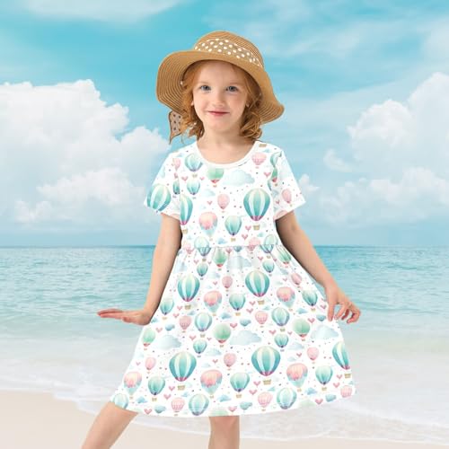 Girls' and Toddler Short Sleeve Dresses Cute Funny A-line Dress 2-8Y4