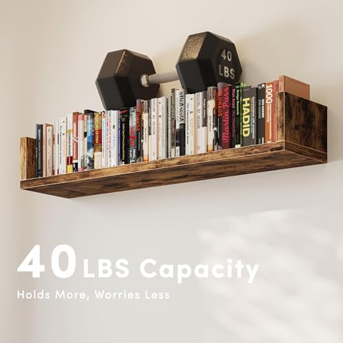 Image of Wall Bookshelf, Set of 3, U Shaped Floating Bookshelf, Hanging Bookshelves for Wall, Wall Mounted Shelves for Living Room Bedroom Office (Rustic Brown, 23.6 Inches, 3)