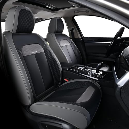 Image of FLORICH 2 Pair Car Seat Covers, Luxury Leather Seat Covers Universal Anti-Slip Driver Seat Cover, Automotive Vehicle Seat Covers fit for Trucks Vans SUVs Sedans (2 Packs, Gary&Black)