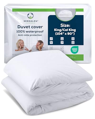 Sensalou Waterproof Duvet Cover with Zipper King/Cal King (White) - Waterproof King Comforter Cover for Adults & Couples