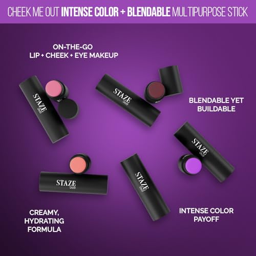 Image of Staze 9to9 Cheek Me Out Multipurpose Blush Stick Tint | On The Go Lip + Cheek + Eye Makeup | Highly Pigmented + Blendable | 12Hrs Long Stay | Natural, Creamy Finish | Travel-Friendly | 01 Peck | 6g