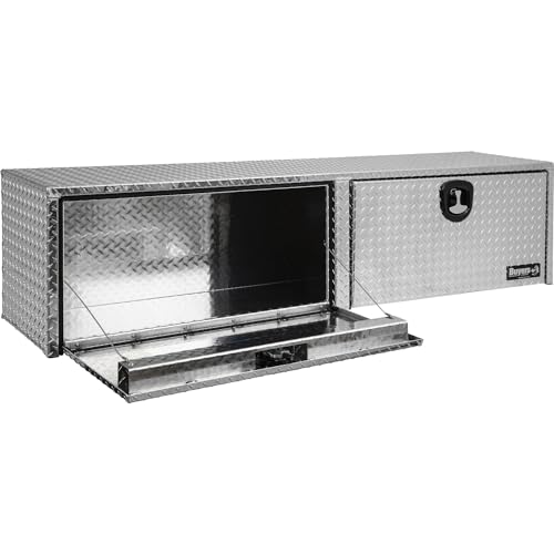 Image of Buyers Products 1701564 Silver Aluminum Diamond Tread Topsider Truck Tool Box, 88x18x16 Inch, Made in USA, Professional Grade, Heavy Duty, Corrosion Resistant, Dual Drop Doors, Compression Latch