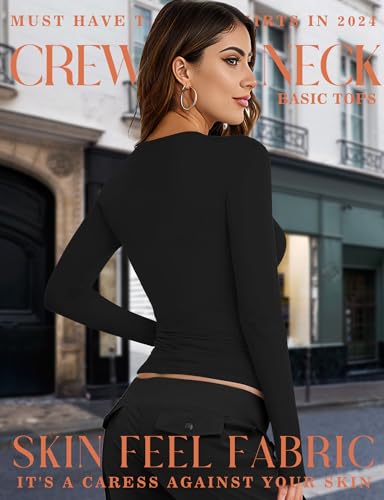 Womens Crew Neck Basic Long Sleeve T Shirt Slim Fit Tees 2025 Fall Y2k Going Out Crop Tops Cute Tight Shirts2