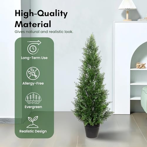 3ft Artificial Cedar Tree – Outdoor Cedar Tree for Porch, Garden or Patio – UV Resistant Faux Cedar Trees for Outdoor Planters – Faux Cedar Topiary Plants for Planters & Home Decor (2 Pack) - Image 4