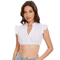 LUYANA Dirndl Bluse Damen Trachtenbluse Weiß Dirndlbluse Kurzarm DirndlBlusen Für Bayrische Tracht Oktoberfest A-weiß L