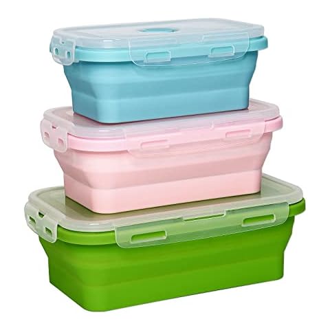 Goalfly Silicone Food Storage Containers with Lids, 3PCS Collapsible Meal Prep Containers Set, Collapsible Lunch Container Storage Bowls, Meal box For Kitchen Cover