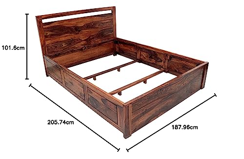 Image of Ganpati Arts Solid Sheesham Wood Jaipur King Size Bed with Box Storage | Wooden Double Bed Cot Palang Furniture for Bedroom Living Room Home and Hotel (Natural Finish) 1 Year Warranty