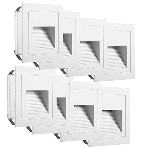 SUBOSI - Luz LED para escaleras, Aluminio, 230 V, 3 W, Cristal, lámpara de Pared, luz de Escalera, con Caja empotrada, luz de Escalera, lámpara de Pared, IP65, Resistente al Agua Blanco frío