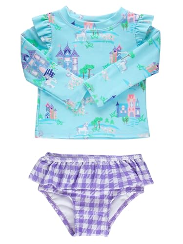 Image of RuffleButts Baby Girls Modern Skirted Rash Guard Bikini - UPF 50+ Sun Protection Swimsuit
