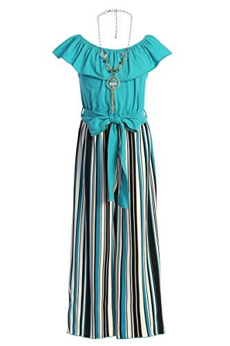 Image of iGirlDress Girls Wide Leg Off Shoulder Elegant High Waist Rompers Palazzo Pants Trousers Jumpsuits USA 4-14