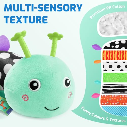 Image of Sumobaby Baby Toys 0-6 6-12 Months, Music Caterpillar Plush Toy with Baby Mirror, Pull String&Crinkle Rattle,Infant Teething Toys,Tummy Time for 0-3-6-12 Month Boys Girls Newborn Gifts (Blue-Leaf)