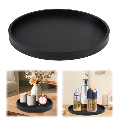 Tablett für Badezimmer, Silikon, schwarz, Aufbewahrungstablett, für Wohnzimmer, Schlafzimmer, Waschbecken, Badewanne und Küchenspüle, rund, 23 cm (schwarz)