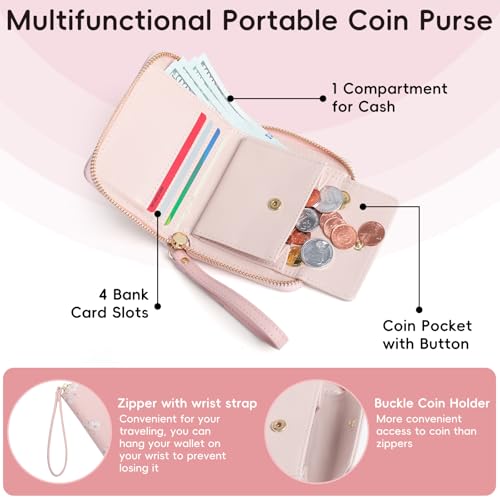 Pomelo Best Small Womens Wallet Leather Credit Holder RFID Blocking with Coin Pocket Zip Around Wristlet Ladies Wallets2