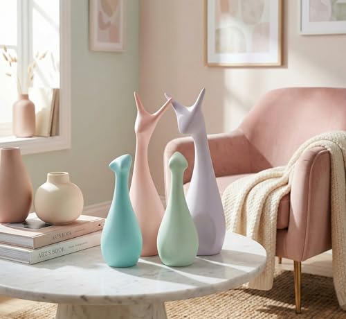Image of Xtore Ceramic Home Decor Lucky 4 Deer Family Figurine with Supreme Matte Finish | Pastel Color | for Home /Office /Living Room /Kitchen /Gifting - (Set of 4, Multicolor)