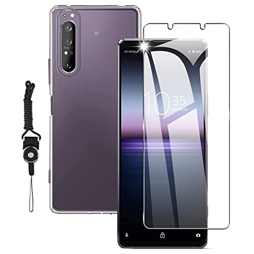【Xperia 1 II 用の ガラスフィルム + Xperia 1 II ケース クリア】 日本製素材旭硝子製 Xperia 1 II SO-51A SOG01 強化ガラス 指紋認証対応 ガラスフィルム 旭硝子素材9H硬度 液晶保護フィルム + ケース クリア 全透明 カバー TPU 耐衝撃 柔らかい すり傷防 Xperia 1 II