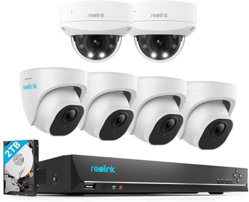 REOLINK 4K PoE Security Camera System, 4pcs Person/Vehicle Detection IP Cameras, 8CH NVR with 2TB HDD, RLK8-800D4 PoE Kit Bundle with 2 x RLC-843A 4K IK10 Vandalproof Cameras
