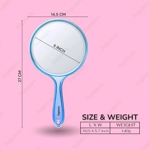 Image of Transparent Double‑Sided Hand Mirror 1X /5X Magnification - 5‑inch Round Acrylic Mirror with Handle & Hanging Hole - Lightweight Portable Makeup & Grooming Tool (Blue)