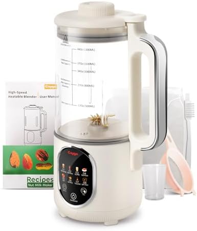 Cayga 44oz Homemade Nut Milk Maker Machine Soy Milk Maker Homemade Almond, Oat, Juice, Coconut for Plant-Based Drinks with Self Clean, Boil Water, Delay Start, Keep Warm, 12-Hour Smart Timer