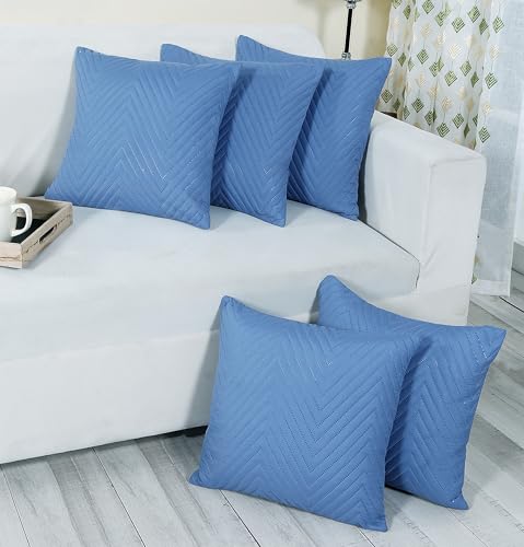 Image of RD TREND UltraSonic Microfiber Cushion Covers, 45 x 45 cm /18 x 18 inches, Set of 5, 250 TC, Back Zipper (Navy Blue)