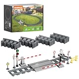 Lumibricks Train Track Expansion Pack, 32-Piece Railway Building Set with Signals and Signs, Compatible Track Pieces for Town and Western Sandbox Layouts, Creative Starter Set for Kids