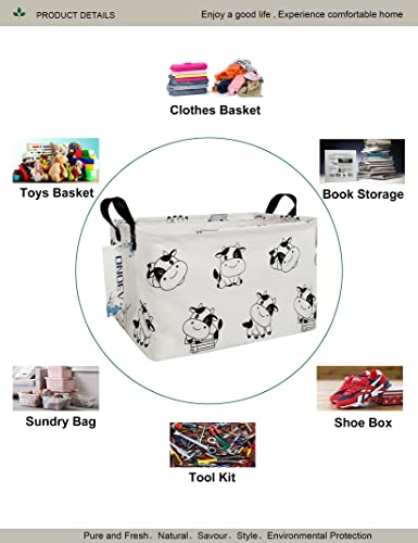 Image of Rectangular Folding Laundry Basket,Canvas Basket,Nersury Hamper,Suitable for Children,Office,Bedroom,Clothes,Toys Storage (REC Cow), 14.9''L x10.2''Wx9.05''H inches