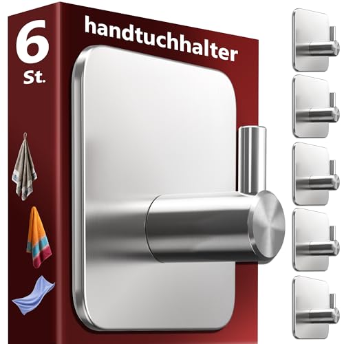 Menz Handtuchhaken ohne Bohren 6 Stück Klebehaken aus rostfreiem und wasserfestem 304 Edelstahl Ideal für Badezimmerfliesen 10 kg Tragkraft Haken selbstklebend für Bad und Küche
