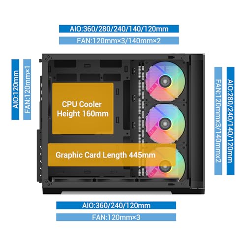 Image of SAMA V60 Mid Tower PC Case, Curved Tempered Glass Panel, 7x120mm ARGB PWM Fans with Fan Hub, USB Type-C, High Airflow ATX PC Case for Case PC Gaming, Back-Connect Ready, 360mm AIO Support - Black