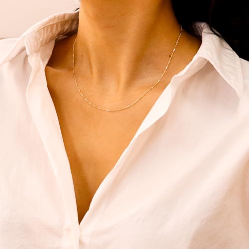 EVAYA 14K Gold Singapore Chain Necklace for Women & Men (1-1.5mm Width, 14-24" Length) - Cadenas de Oro Puro de 14K3