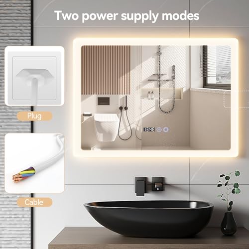 YOURLITE Bathroom Mirror with LED Light 500 x 700 mm, Illuminated Wall Mounted Bathroom Mirror with Demister Pad, Anti-Fog Vanity Mirror, Dimmable LED Light, Touch Control, Time Display, IP44 - Image 4