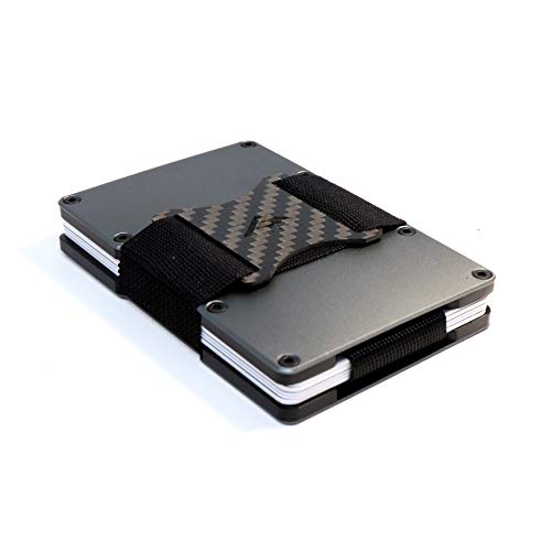 Stealth Wallet - Cartera Compacta y Minimalista con Tarjetero - Carteras Delgadas y Ligeras para Tarjetas con Bloqueo RFID / NFC (Aluminio Gris con Carga Final y Soporte Elástico para Efectivo) Cover