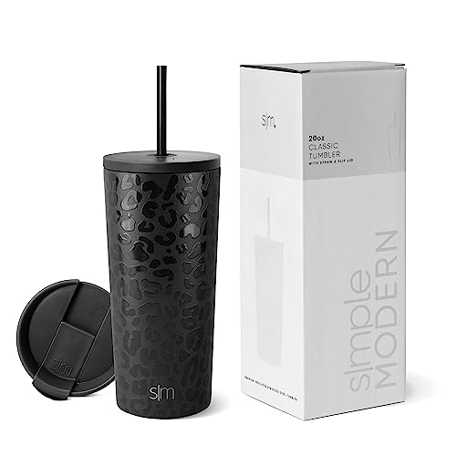Image of Simple Modern Insulated Tumbler with Lid and Straw | Iced Coffee Cup Reusable Stainless Steel Water Bottle Travel Mug | Gifts for Women Men Her Him | Classic Collection | 20oz | Black Leopard