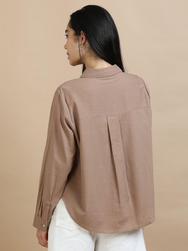 Image of Glam & Chique Women's Relaxed Fit Spread Collar Solid Casual Shirt XS-2XL