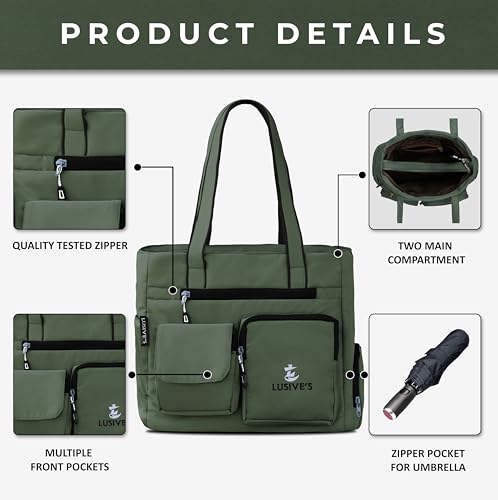 Image of Lusive's Double Pocket Handbag for Women: Stylish, Ideal Companion for Work, Travel, Polyester Material, Spacious 10-liter Capacity, 6 Pockets. (Black & Grey)