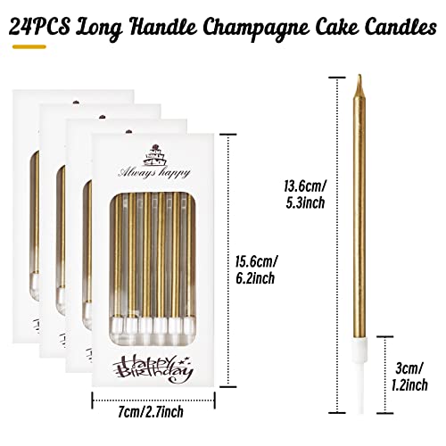 DONQL Birthday Cake Candles 24PCS, Tall Cake Candles, Long Birthday Candles, Thin Cupcake Candles with Holders for Birthday Cake Baby Shower Cake Wedding Party Decoration (24Pcs Champagne) - Image 3