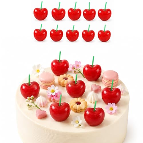 10 Pack Cherry Birthday Candles Fruit Shaped Cake Toppers for Birthday Party Decorations Cupcakes Desserts and Celebrations