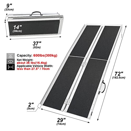 Bejoni 6Ft Folding Aluminum Wheelchair Ramp For Home, 600 Lbs Capacity, Non-Skid Portable Ramp, Folding Ramp For Wheelchairs, Ramp For Wheelchairs For Home, Steps, Stairs, Doorways #TOP2