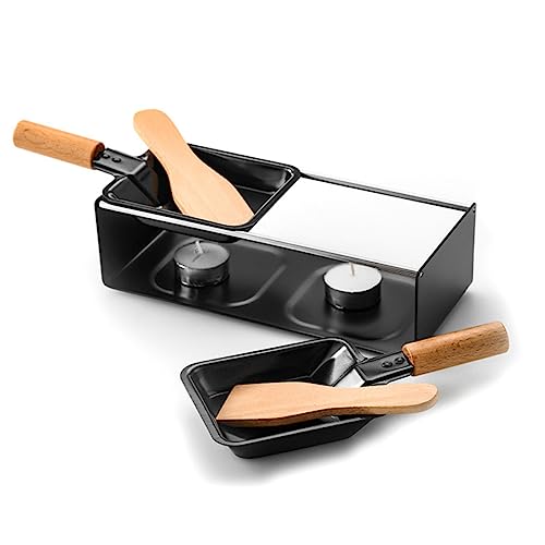 Alipis Outdoor BBQ Stove Mini Griddle Plate for Cheese Fondue Portable Non-Stick Grill Camping Cookware Set Wooden Handle
