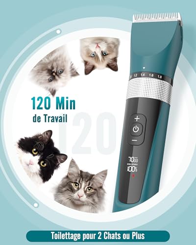 Tondeuse pour chat silencieuse pour poils longs avec écran LCD IPX6