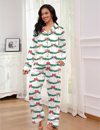 Image of SHESHOW Satin Pajamas for Women Set Long Sleeve Button Down Sleepwear 2 Piece Nightwear Women Pjs Sets Size XS-XXL