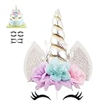 Nishine Unicorn Cake Topper with Eyelashes Knit for Birthday Wedding Party Favors (Silver)