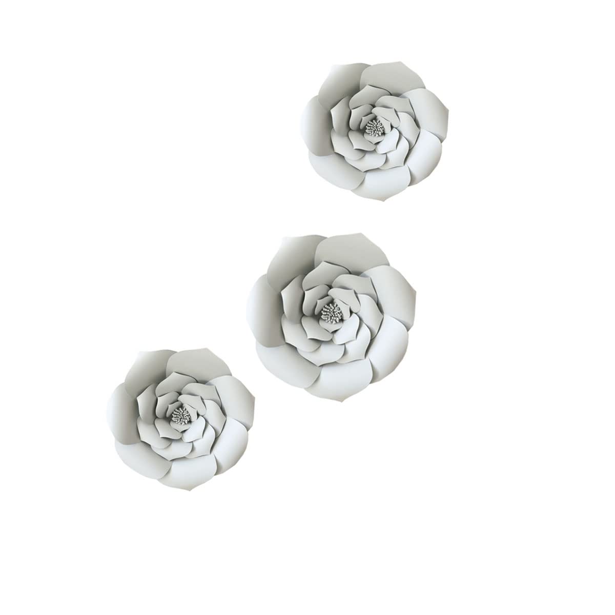 Photo 1 of ZGjoy 3pcs Paper Flower Decorations Party Paper Flower Wedding Flower Wall Backdrop Decorations DIY Handcrafted Flower for Birthday Baby Shower Nursery Home Decor (Flower1, Grey) 2pcs8in+1pcs12in-Flower1 Gray