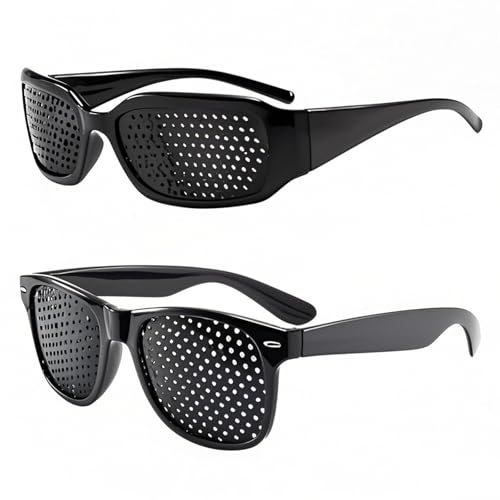 FveVqe 2Pcs Pinhole Glasses (Normal & Sporty) | Distance Glasses | Vision Correction | Eye Training for Eyesight Improvement | LunisK Correction Glasses | Pin Hole Glasses for Fatigue Relief(Black)
