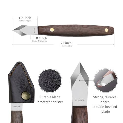 Image of RUITOOL Marking Knife, Woodworking Scribing Knife with Leather Sheath, High Carbon Steel Double Beveled Blade Striking Knifes with Wooden Handle, Premium Quality Wood Scribe Tool for Carving