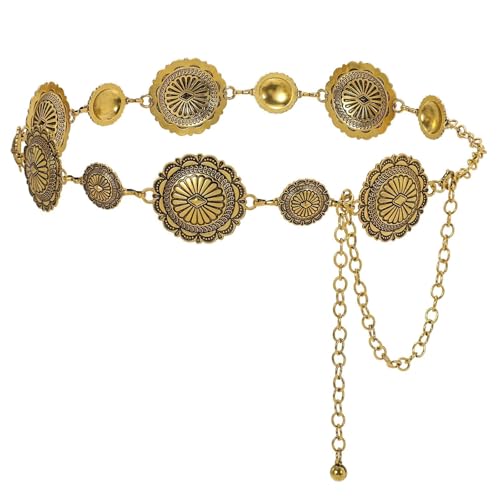 Image of WHIPPY Western Metal Concho Belt for Women Vintage Cowgirl Boho Turquoise Chain Belts for Dresses Jeans
