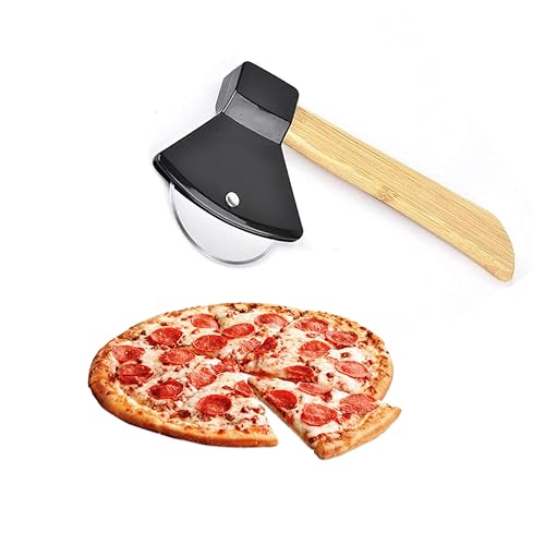Image of Axe Shaped Pizza Cutter with Sharp Rotating Blade for Pizza, Bread, Cakes (Multi) - RA075-BLACK