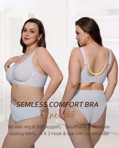 Image of HORISUN Seamless Bras Full Coverage Wireless Push Up Bra for Women No Underwire Comfort V Neck Bralettes with Support